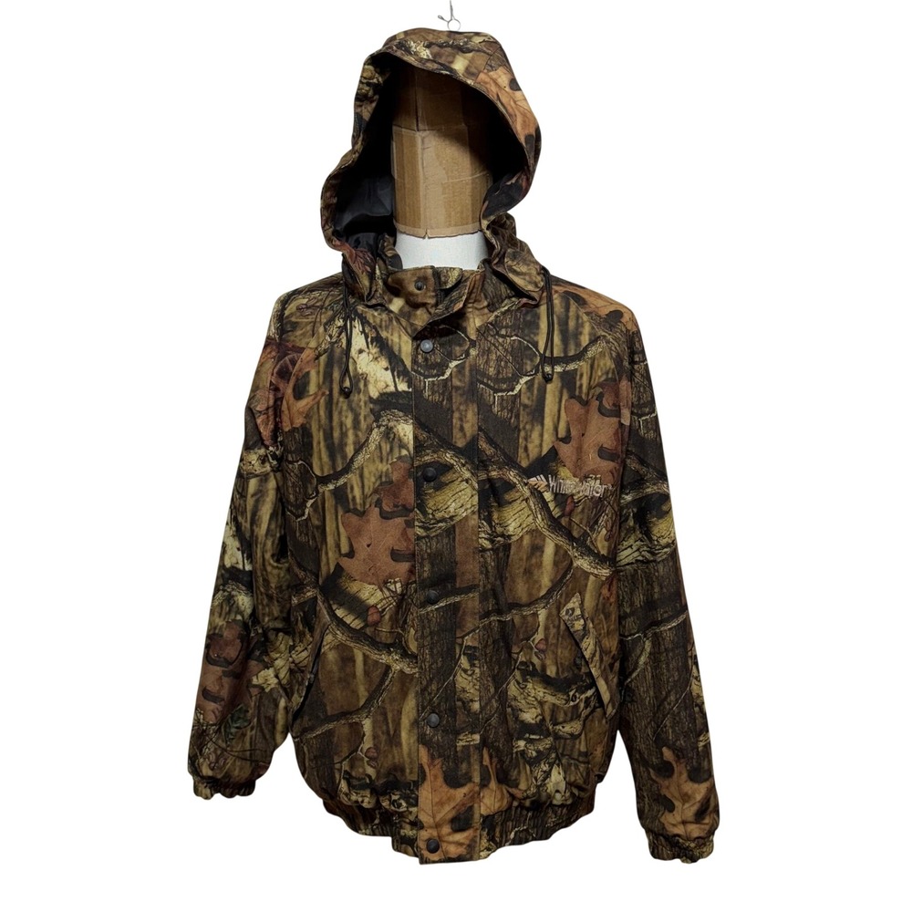 Vintage Whitewater Jacket Mens Large Camo Mossy Oak Full Zip Snap Hooded Coat